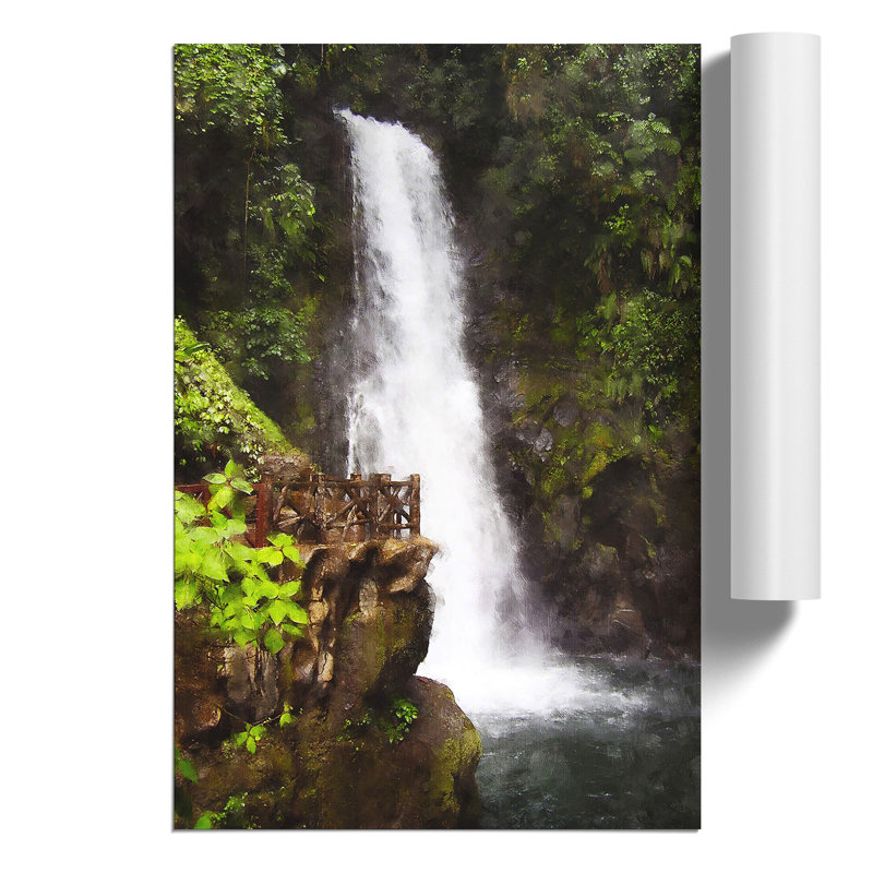 Costa Rica Waterfall Painting - Frameless Print, 59cm H x 42cm W x 0.1cm D