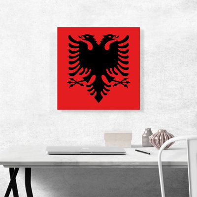 Drapeau de l'Albanie, pays des balkans, carré rouge - impression sur toile tendue