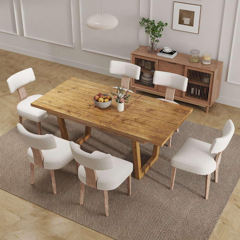 Table de salle à manger en bois massif avec table de salle à manger extensible et chaise rembourrée Farmhouse, Brun