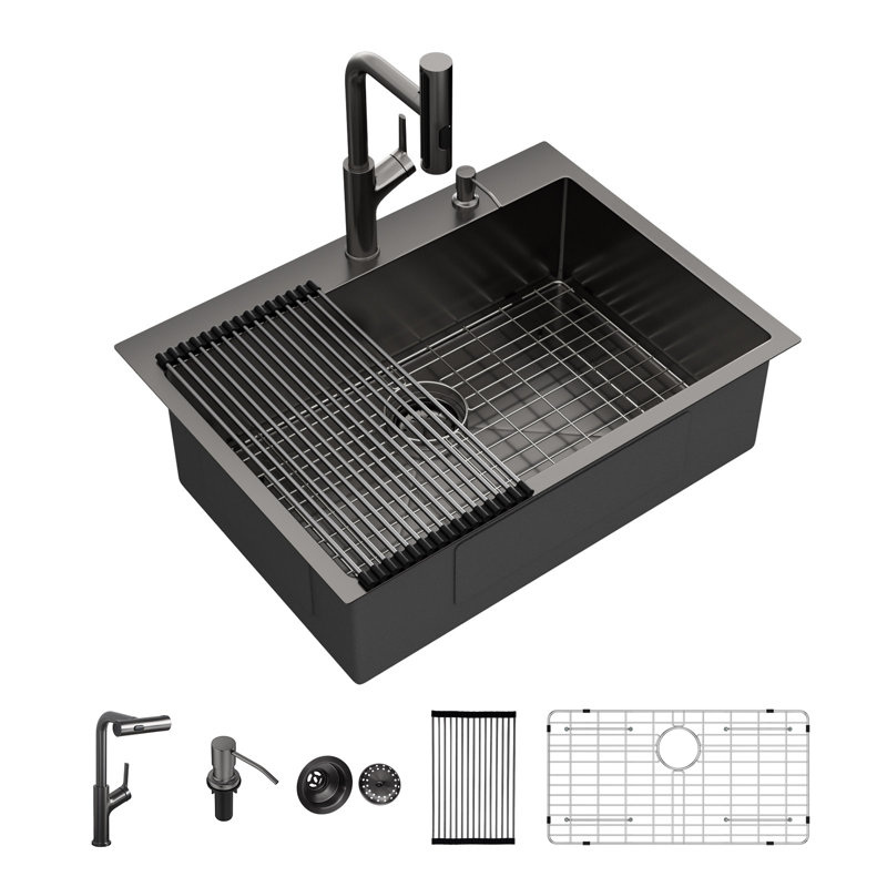 30 Inch Drop In Kitchen Sink 30x22 Stainless Steel Topmount Sinks Single Bowl 16 Gauge Stainless Steel Kitchen Sink with Kitchen Faucet