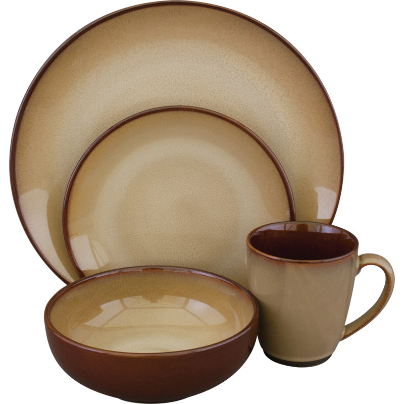 Sango Nova 16-Piece Casual Stoneware Dinnerware Set - Service For 4, Plate, Bowl & Mug Set, Brown/Beige