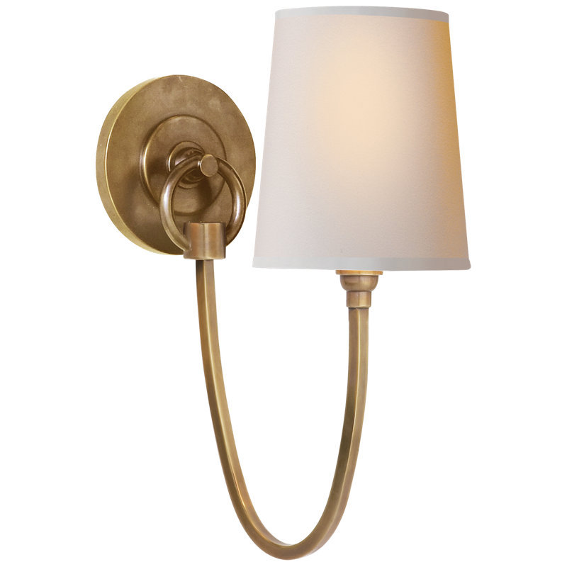 Thomas O'Brien Reed Single Sconce, Fabric, Hand-Rubbed Antique Brass