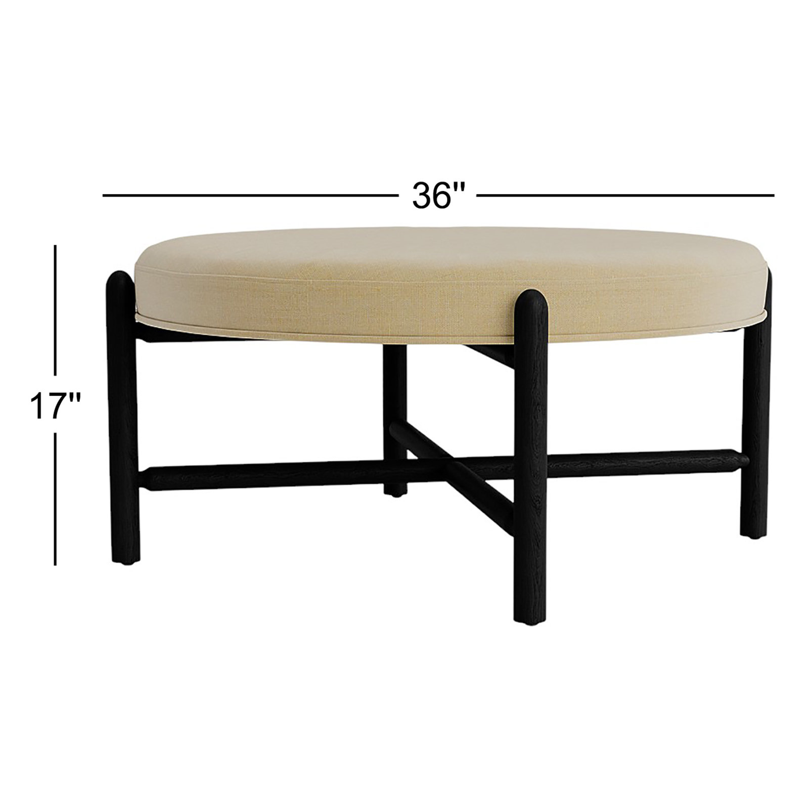 Vane 36" Round Ottoman, Black, Khaki