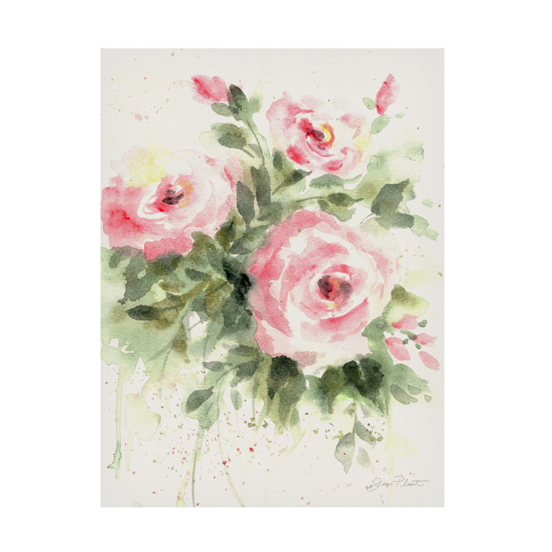 Jean Plout Washy Pink Roses A Canvas Art, H 19 po x l 14 po x P 2 po