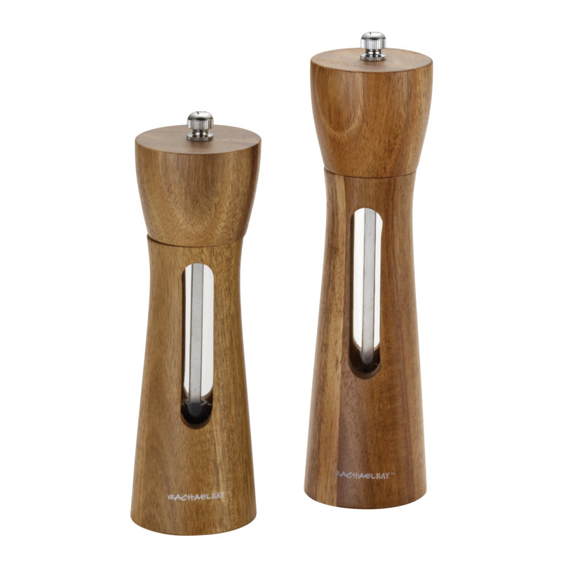 Acacia Wood Salt and Pepper Grinder Set with Stainless Steel
