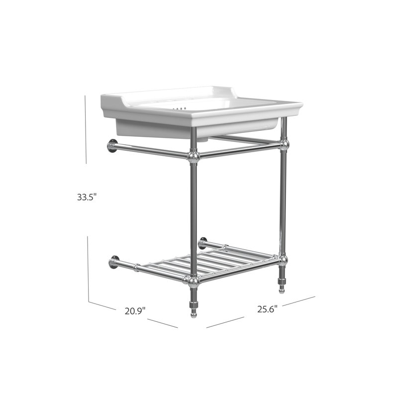 Fireclay Rectangular Console Bathroom Sink with Overflow, 8" Centers, Chrome