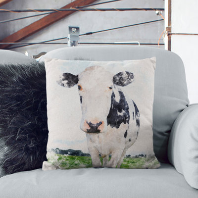 Black And White Cow Watercolour Square Throw Cushion