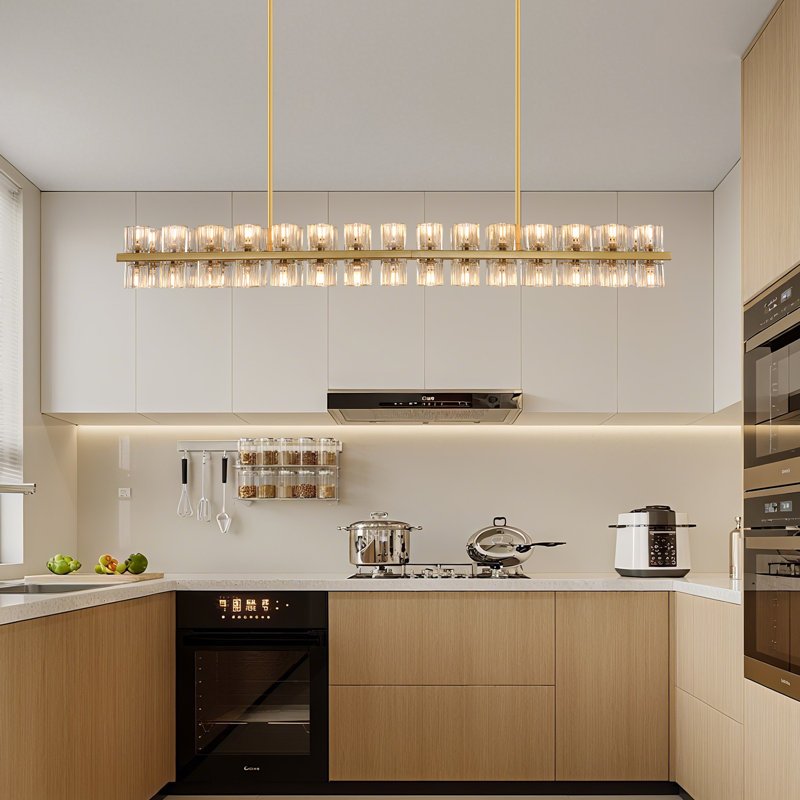 Lustre rectangulaire en cristal 60 lumières, Laiton brossé