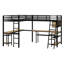 Lit mezzanine simple en L en métal avec lumières DEL, tablettes de rangement, 2 stations de charge et 2 bureaux intégrés