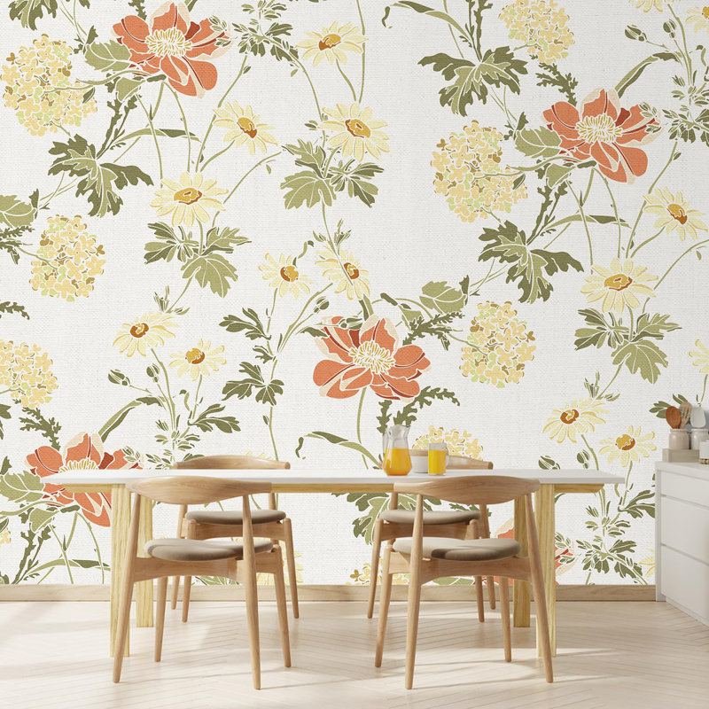 Motif floral rétro, L 120 po x l 120 po