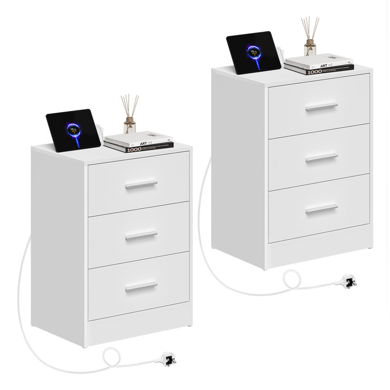 39cm W Bedside Table, White