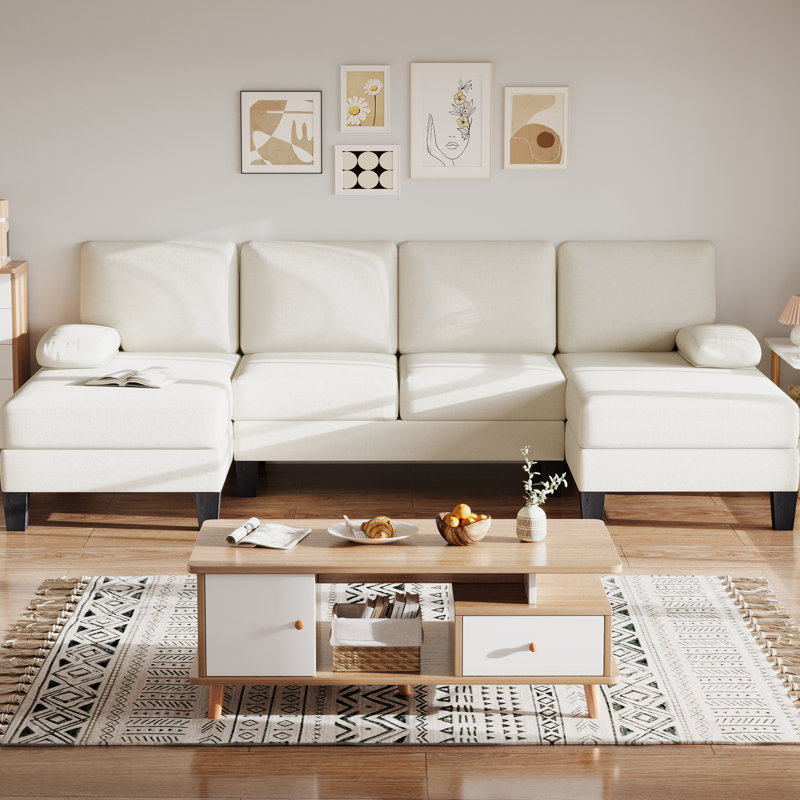 U-shaped Sectional Sofa, Couch For Living Room, Beige Chenille