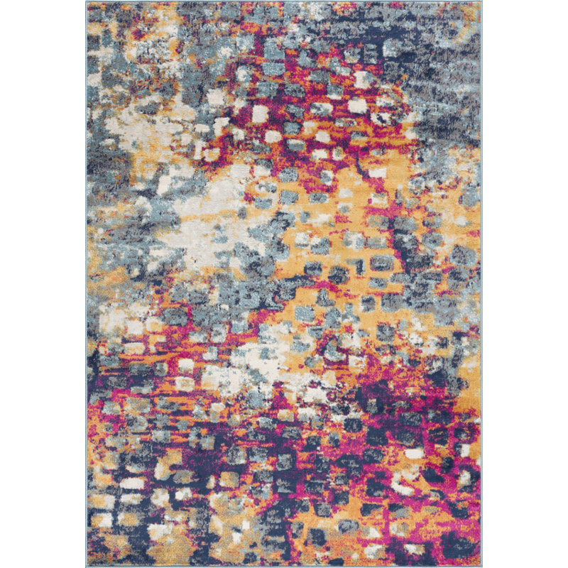 Raenae Blue and Ivory Abstract Rug, Rectangle 2' x 4'