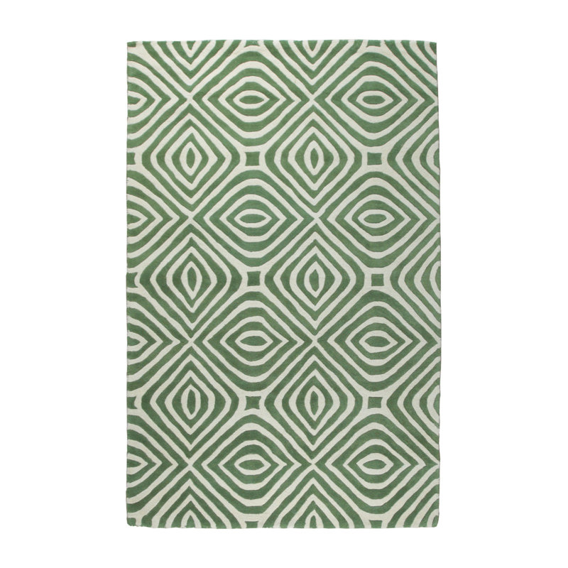 Tapis vert en laine touffeté à la main Roethke, Rectangulaire 8 pi x 10 pi