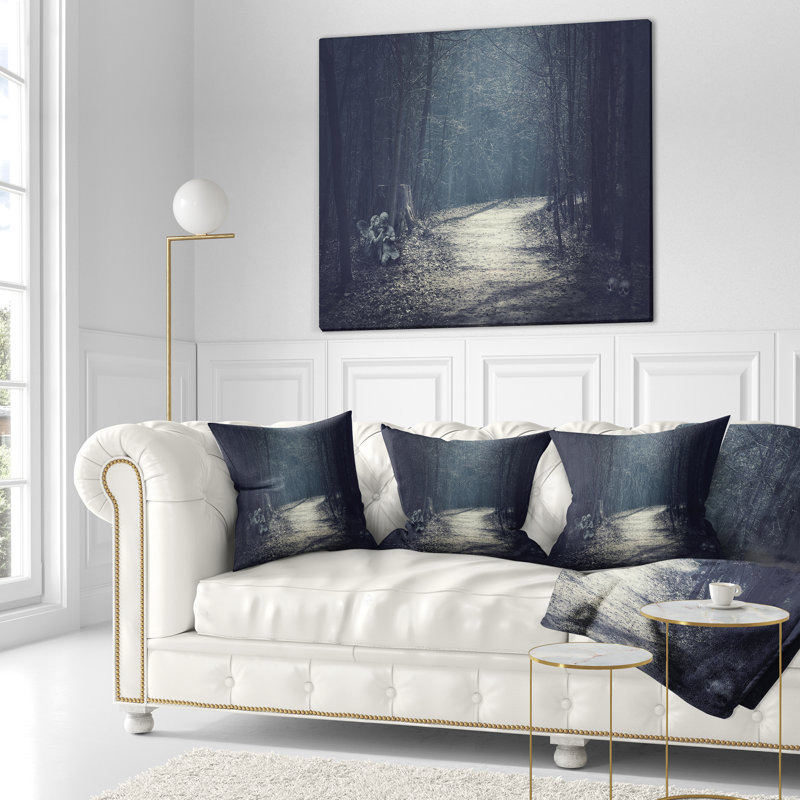 Dark Forest With Empty Road - Forest Printed Pillow, 16" x 16", Throw Pillow