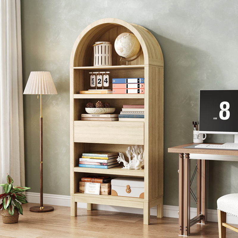 71.2" H Farmhouse Bookcase With Drawer And 5-tier Open Shelves 