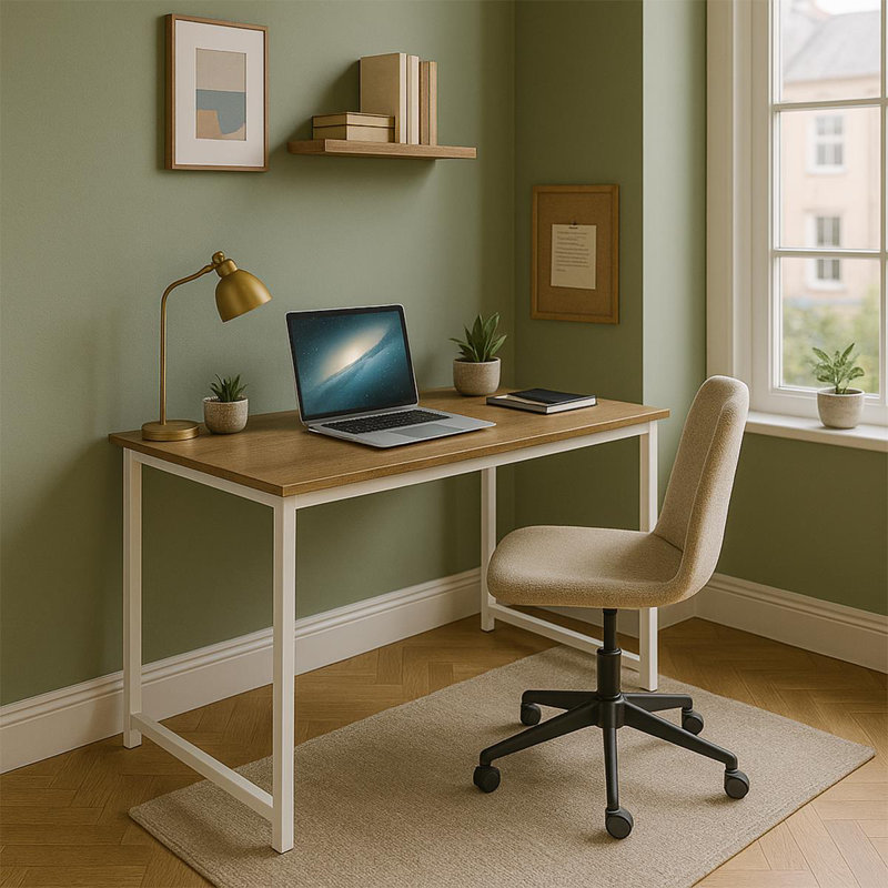 Golightly Desk Folding Computer Wooden Finish Space Saving, Brown/White