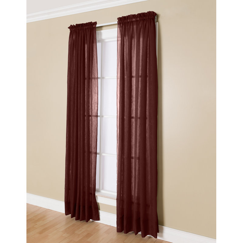 Messancy 100% Polyester Sheer Crushed Voile Solid Color Curtain Panel with Rod Pocket Top, Crimson, 52" W x 95" L