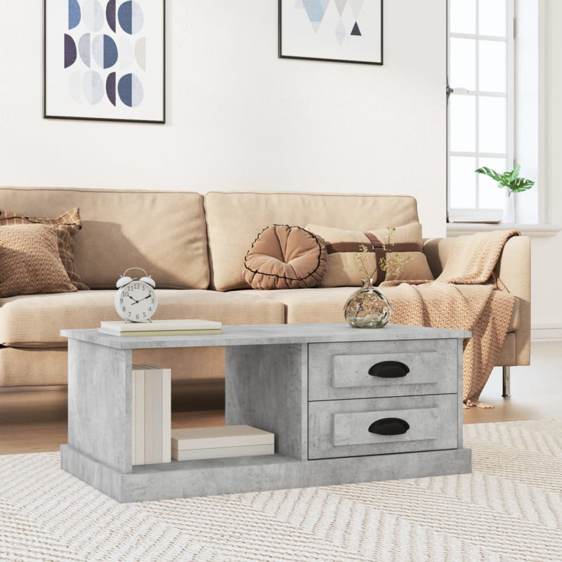 Templeville Floor Shelf Coffee Table with Storage, Concrete Grey