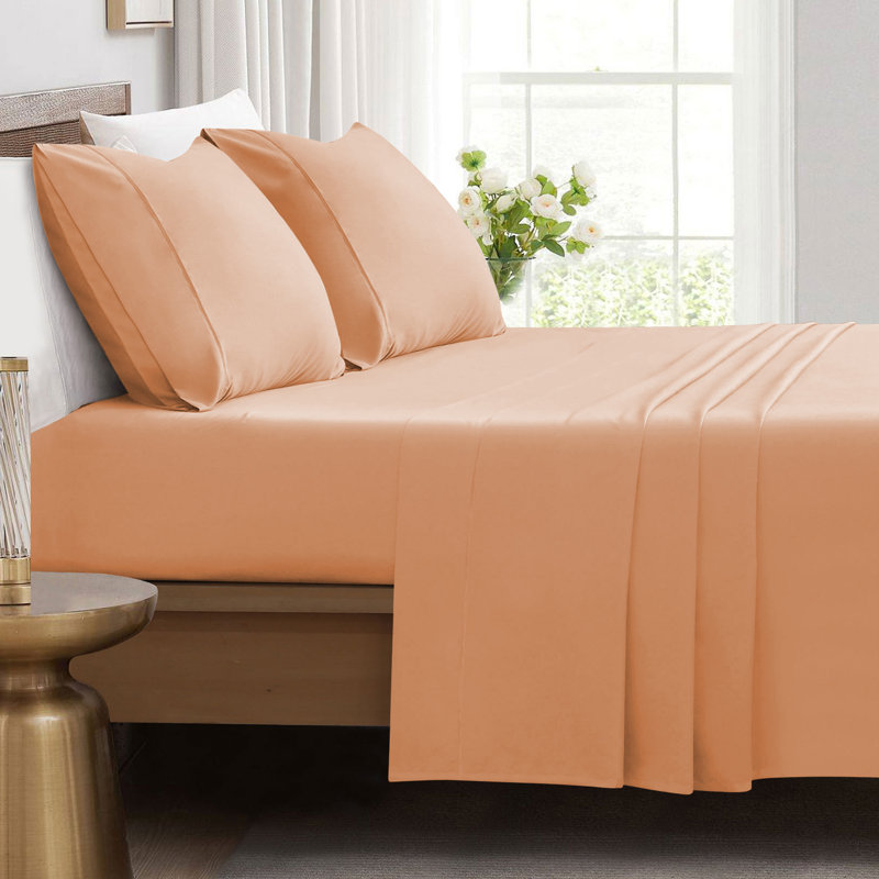 Soft Brushed Microfiber Sheet Set Hotel Luxury with Extra Soft Sheets & Pillowcases, Light Orange