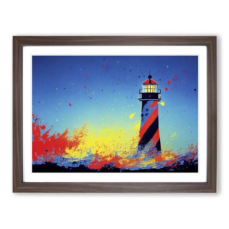 XH1022-6649X Painted Lighthouse Vol.5 1 Piece Single Picture Frame Painting, 34cm H x 46cm W x 2cm D, Walnut Framed