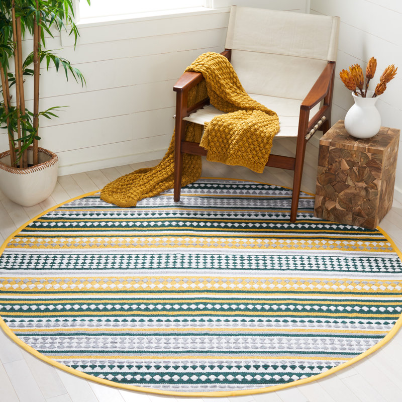 Montauk Hand Woven Cotton Striped Rug, Round 6'