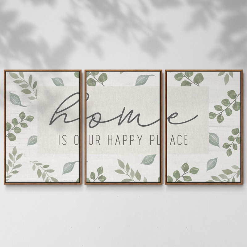 «Home Is Our Happy Place», 3 pièces, Noyer, H 24 po x l 48 po x P 2 po