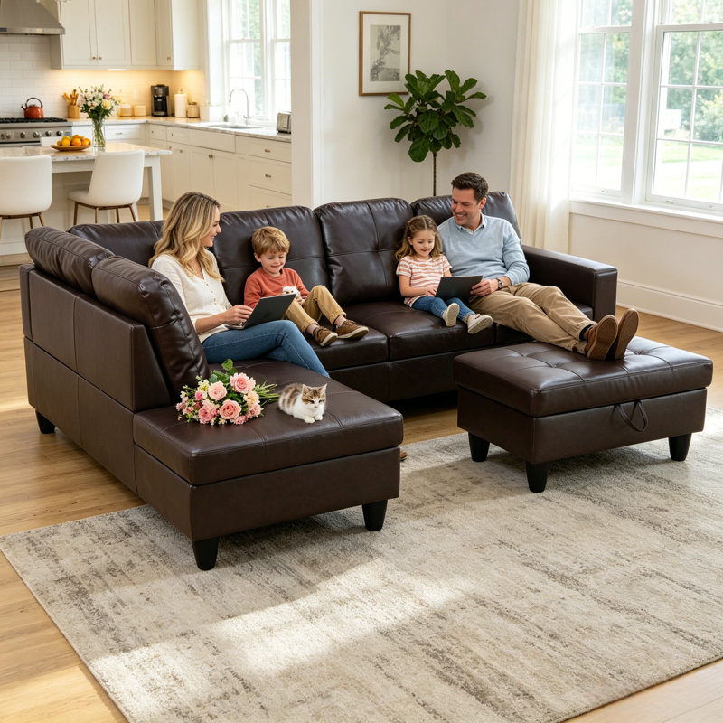 Maumee Upholstered Sectional, Left Hand Facing, Dark Chocolate