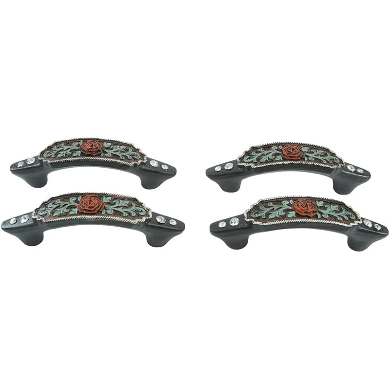 Ebros  6" Wide Set Of 4 Western Red Rose With Green Vines Scroll Lace Design Sculpted Resin In R