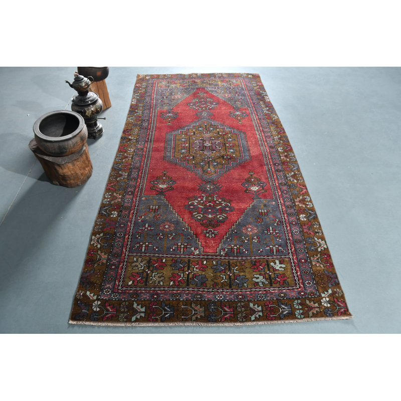 Tapis turc classique classique avec motif tribal Oushak pour le bureau ou l'intérieur - rouge / bleu / rouge