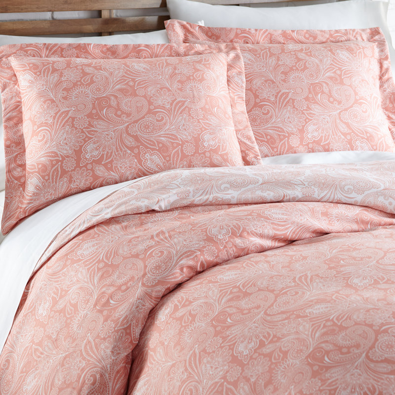 Coral Paisley Reversible Microfiber Full/Queen Duvet Cover Set