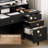 2-Piece Office Set, S-Shape Open Bookshelf & Computer Desk Set,  Modern Computer Desk with Storage Drawers +6-tier tall bookcase-2019345173