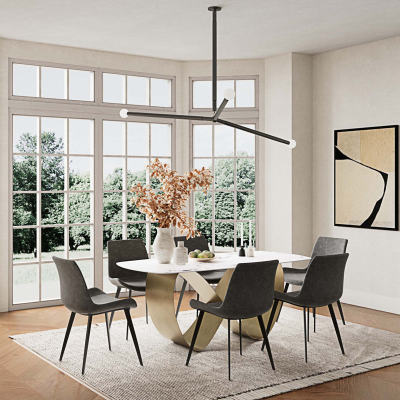 Rectangular Stone Top with Stainless Steel Base Dining Table, 35.4" W x 63" L, White Stone