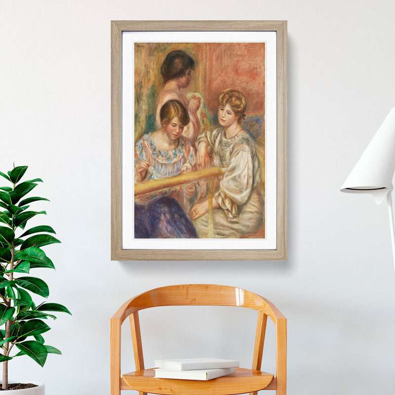 Embroiderers by Pierre-Auguste Renoir - Framed Print, 36cm H x 27cm W x 2cm D, Oak