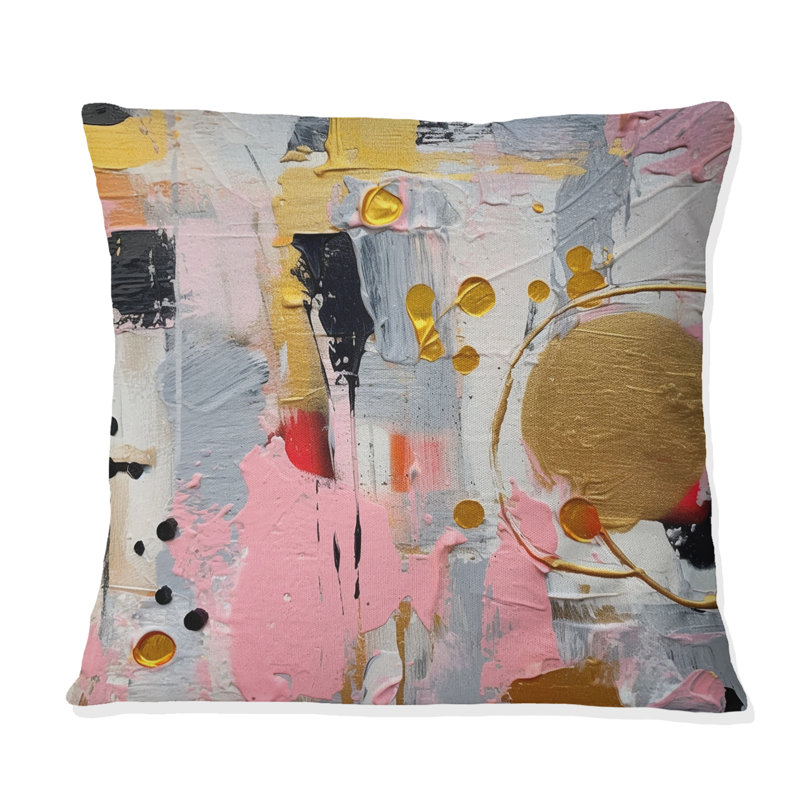 Coussin décoratif imprimé géométrique rose et gris III