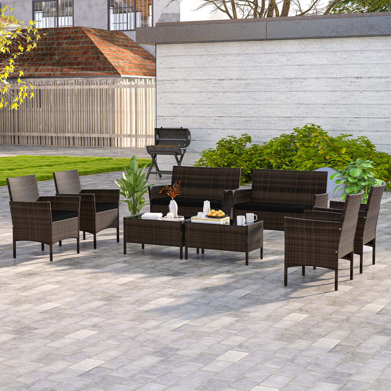 Klea Wicker 8 - Person Patio Conversation Set with Cushions, Black