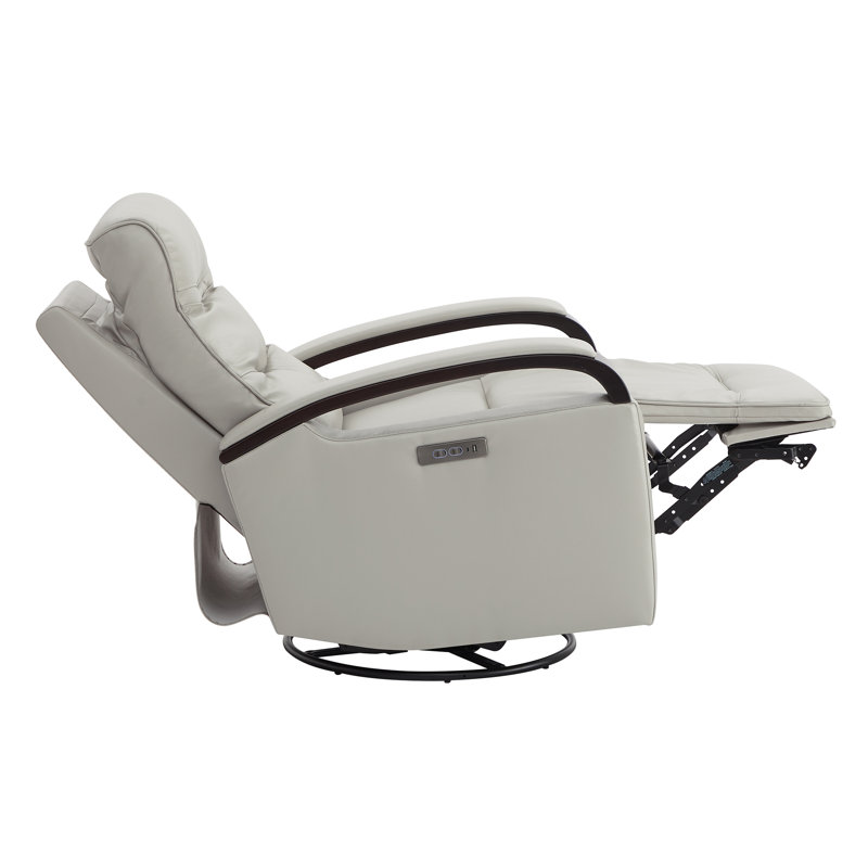 Britnee Genuine Leather Swivel Power Recliner, Light Gray Genuine Leather