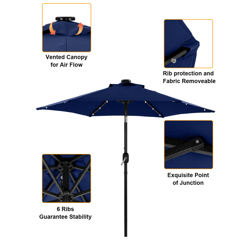 Parasol de marché lumineux 7,5 pi Asylbek, Bleu marine