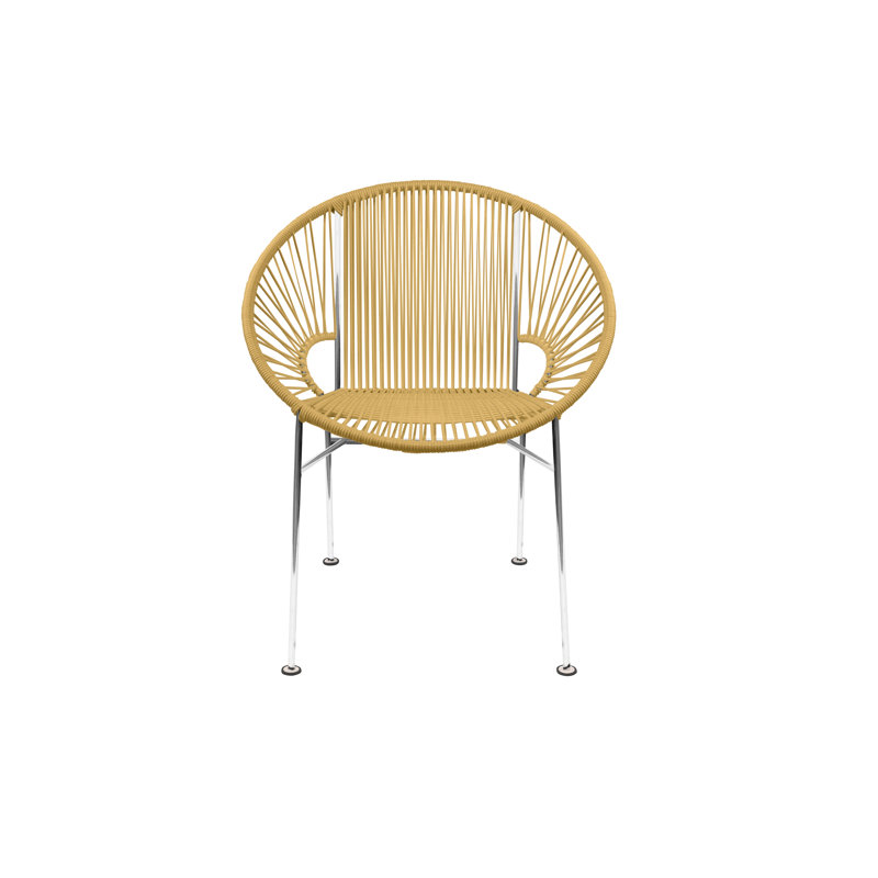 Concha Indoor/Outdoor Handmade Dining Chair, Chrome, Caramel