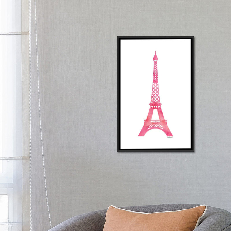 « rose eiffel tour », impression sur toile, H 26 po x l 18 po x P 1,5 po, Toile avec cadre noir, Pas de tapis