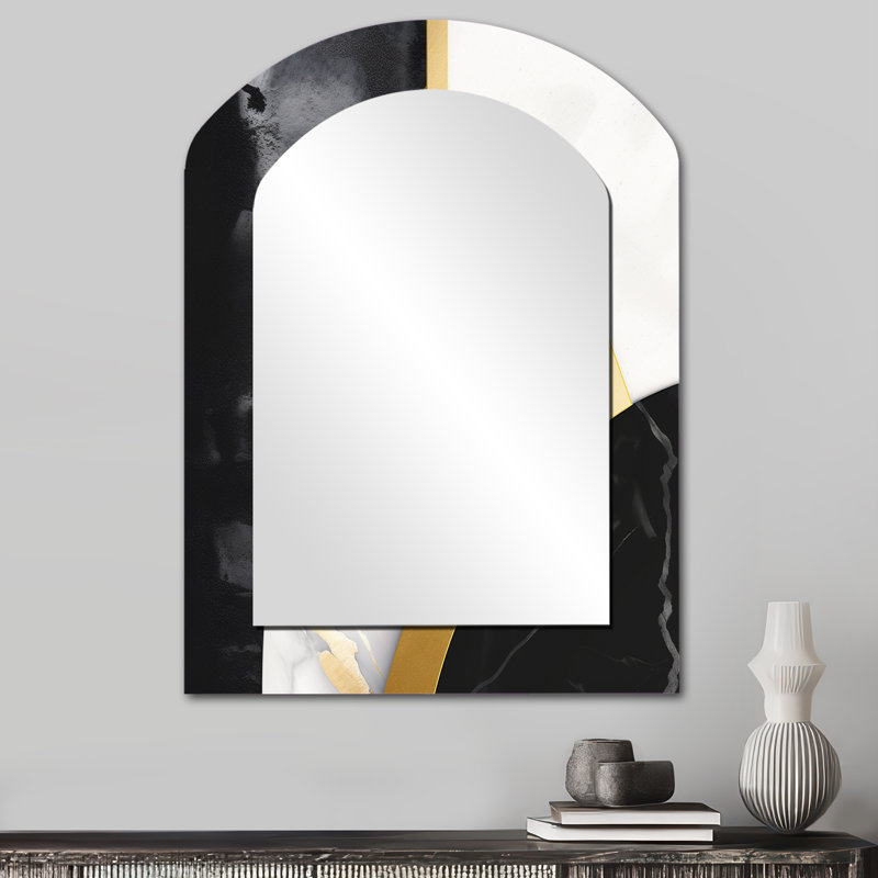 Formes de peinture de marbre - grand miroir arche de marbre, décor de miroir mural unique asymétrique moderne, impression d'art en métal