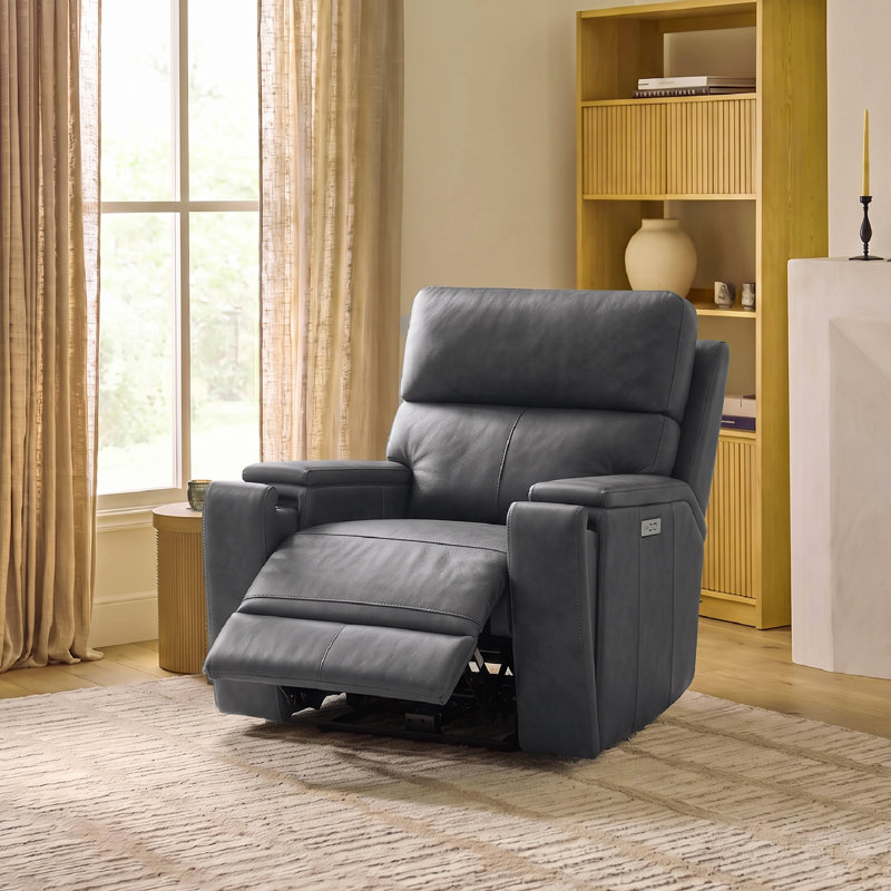Fauteuil inclinable électrique double en cuir véritable 44 po avec porte-gobelets escamotables et port USB intégré, Gris