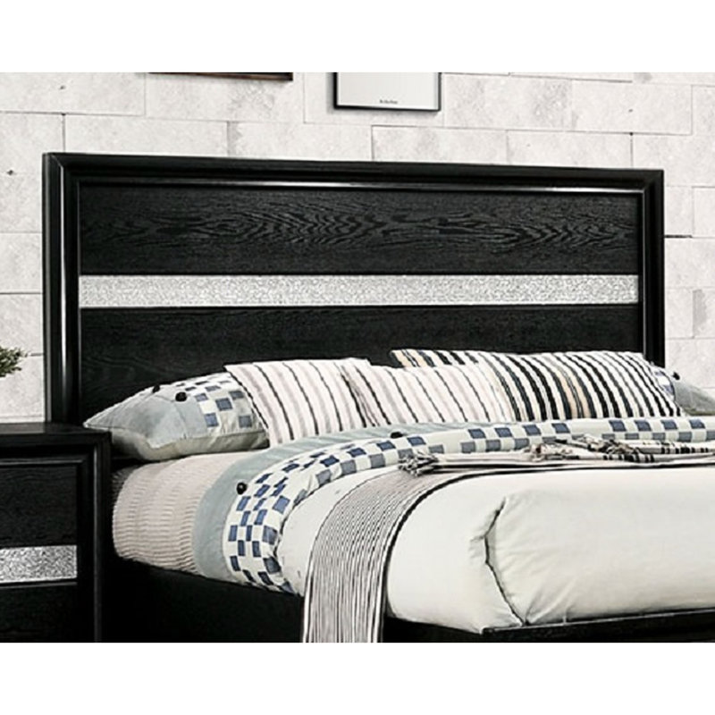 Grand lit avec rangement en bois massif noir