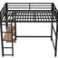 Lit mezzanine en métal noir avec bureau intégré et tablettes - Grand espace de rangement stable et sécuritaire