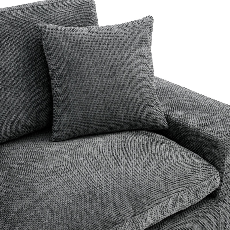 Cloud Sectional Sofa 107.9" Upholstered Sofa Couch With Double-Layer Cushion And Side Pockets, Gray Chenille