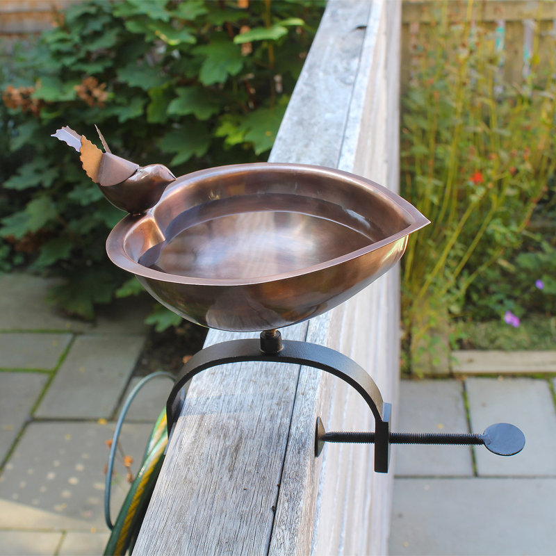 Heart Shaped Birdbath with Over Rail Bracket