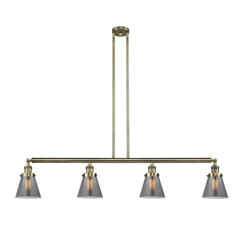 Luminaire suspendu linéaire à 4 lumières pour îlot de cuisine Lemieux, H 10 po x l 50,88 po x P 6,25 po, Laiton antique, Gris