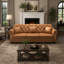 Canapé rembourré en similicuir avec garniture cloutée et accoudoirs roulés, canapé Chesterfield moderne de style Mid-Century avec capitonnage à boutons, comprend 6 coussins, brun