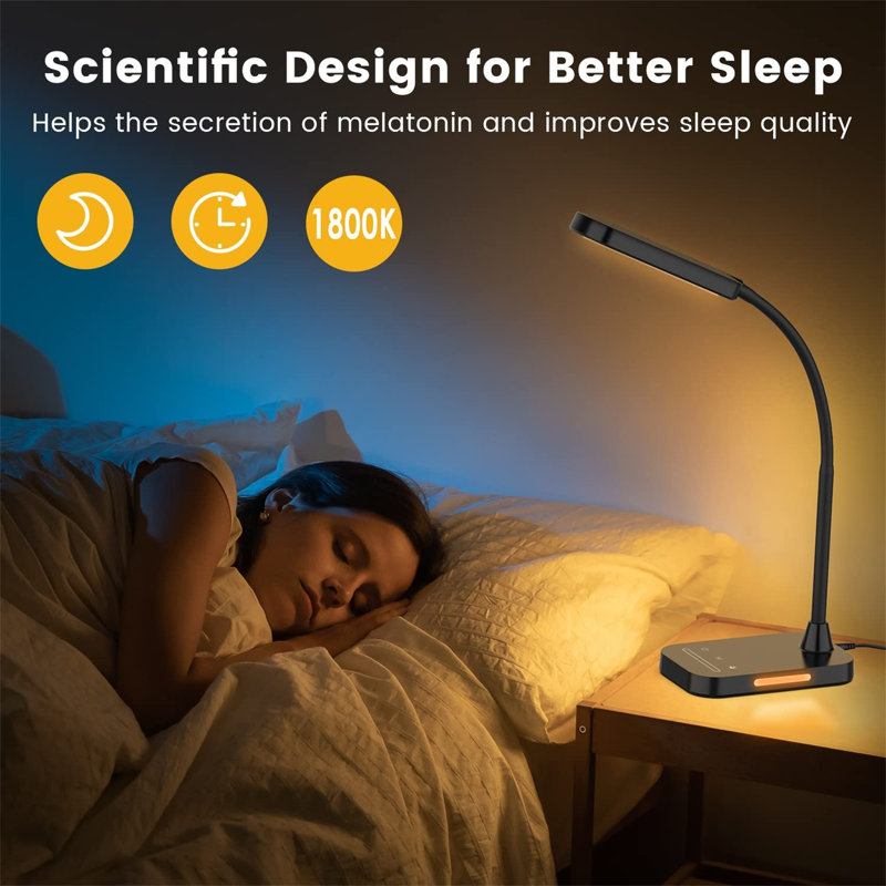 LED Desk Lamp, 12W Dimmable Table Lamp With USB Charging Port, 7 Brightness Levels, 5 Color Temperatures, Touch Control, Timer, Night Light, Memory Function Desk Light For Study
