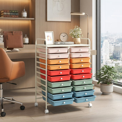  Multicolore, chariot de rangement roulant 20 tiroirs avec roulettes verrouillables